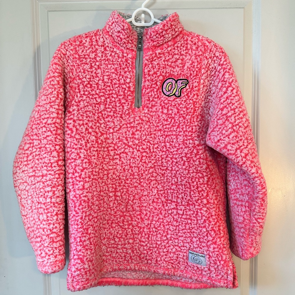 Odd Future Wobby Hot Pink Quarter Zip Sherpa Jacket Sweater, Small